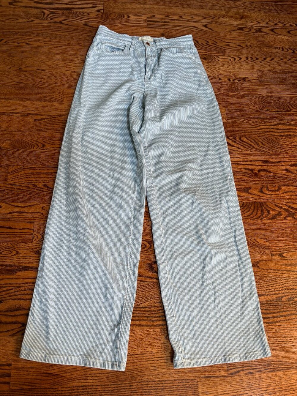 Universal Thread Relaxed Wide Leg High Rise Railroad Striped Denim Blue Jeans 2R